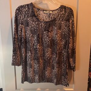 Croft & Barrow Gray and Brown Patterned Blouse